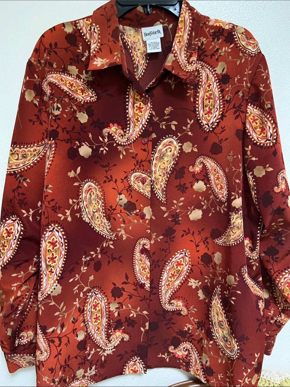 BonWorth Men's Burnt Orange Paisley Button-Down Shirt